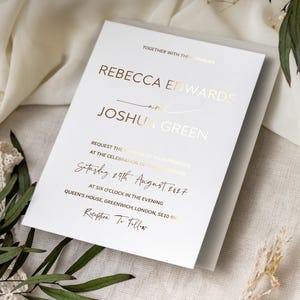 Foil Wedding Invitation, Wedding Invitations, Gold Invitation White Cards, Rose Gold Foil Wedding Invite, Minimalist Wedding Invites "Dubai"
