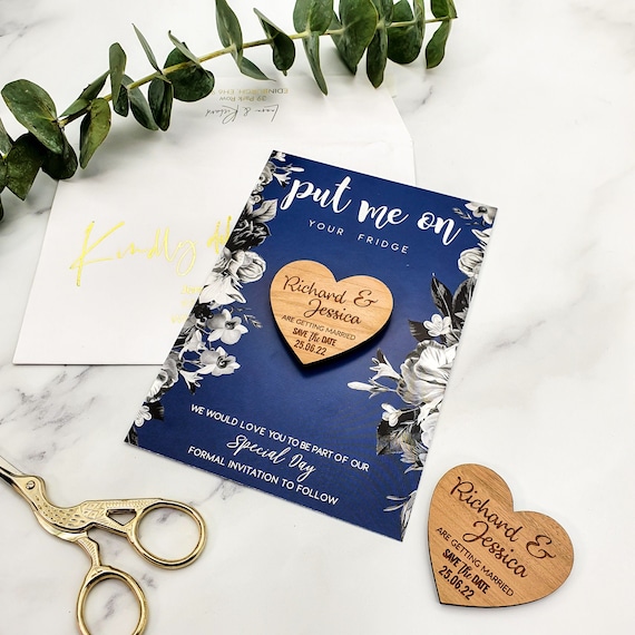 PERSONALISED Save The Date Magnets Floral Rustic Wedding Wooden Heart Invitation PERSONALISED Save The Date Magnets Floral Rustic Wedding Wooden Heart Invitation