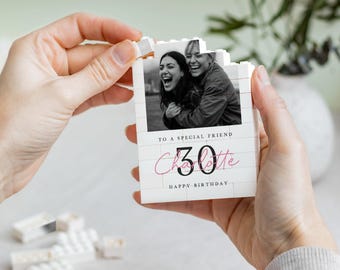Personalised 30th Birthday Gift For Her, Best Friend Photo Keepsake, Custom Building Block, Milestone Birthday Present
