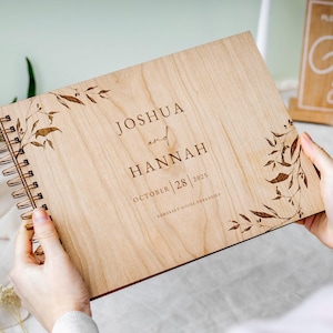 Libro de firmas de boda personalizado, libro de firmas de madera rústica, libro de firmas de boda, regalo de madera personalizado, álbum de fotos, álbum de recortes y planificador.