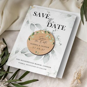 Imán para guardar la fecha con tarjetas / Imanes para guardar la fecha con vegetación para bodas / Invitación de madera para guardar la fecha o de noche / Invitaciones rústicas personalizadas