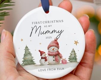Personalised First Christmas As My Mummy Bauble, New Mum Gift From Baby, Snowman Ceramic Christmas Ornament 2026