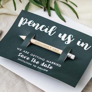 Pencil Uns In Save the Date Karten | Personalisierte Hochzeitseinladungen, benutzerdefinierte Bleistift, rustikale Save the Dates Magnet, Hochzeit einladen