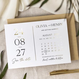 Tarjeta de calendario para guardar la fecha, tarjetas de lujo para guardar la fecha, invitaciones de boda con láminas para guardar la fecha, invitaciones de boda minimalistas "Ibiza"