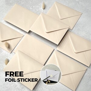 Stone Envelopes C6  or C5, Cream Sand Wedding Invitations Envelope, Ivory Beige  Save the Dates or RSVP A6 Envelopes, Free Foil Stickers