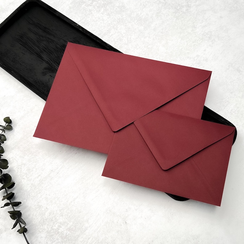 Burgundy Envelopes C6, Luxury A6 Red Wedding Invitations Envelope, Save the Dates or RSVP Envelopes, Free Foil Stickers image 8