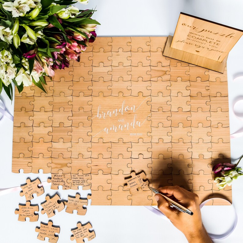 Puzzle Guest Book Rustic Wedding Decor Gift Wedding Guest Book Signs Engraved Polaroid Custom Decorations Wedding Guest Book Alternative