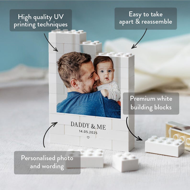 Daddy And Me Photo Keepsake, Personalised Fathers Day Gift, Dad And Baby Keepsake Block, New Dad Birthday Present, Gift For Daddy From Kids image 4