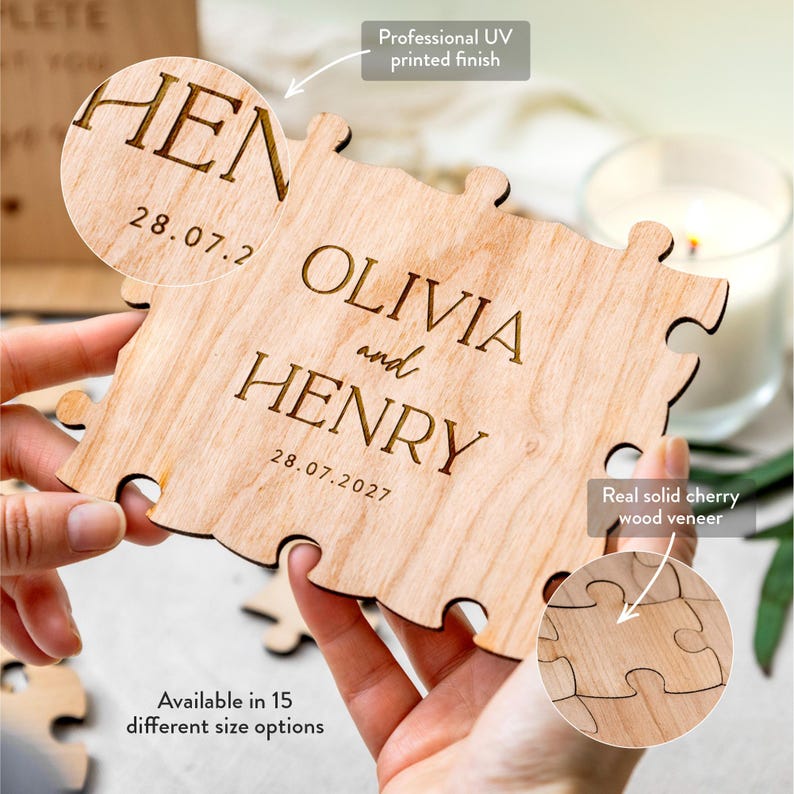 Hochzeitsgästebuch Alternative | Puzzle-Gästebuch Alternative Hochzeit, individuelles rustikales Hochzeitsdekor, personalisiertes Puzzle-Gästebuch Bild 3