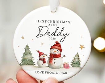 Personalised First Christmas As My Daddy Bauble, New Dad Gift From Baby, Snowman Ceramic Christmas Ornament 2026