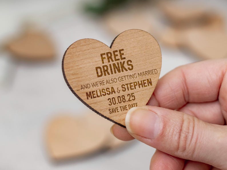 Save The Date Magnet, Wedding Invitations, Rustic Fall Winter Save The Dates Cards Heart, Custom Wooden Boho Wedding Invites, Elegant image 4
