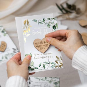 Save the Date Magnet Cards | Foil Wedding Invitations, Rustic Magnet Heart, Personalised Greenery Invites, Custom Floral Save the Dates