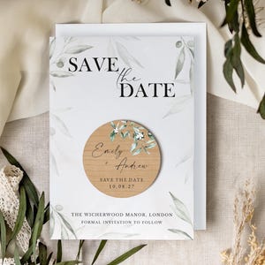 Save the Date Magnet mit Karten | Greenery Save the Date Magnete Hochzeit | Personalisiertes Holz Save the Date oder Abend | Benutzerdefinierte rustikale einladen