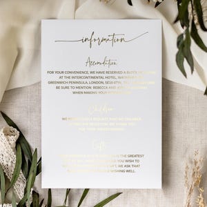 Wedding Details Card, Wedding Information Cards, Wedding Info Card, Wishing Well Card, RSVP Foil Invite Suite "Dubai"