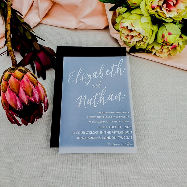 White Ink Vellum Wedding Invitation Vellum Invite Foiling Etsy