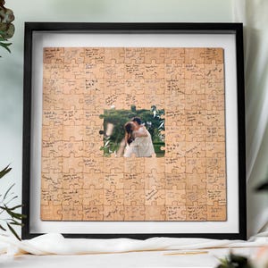 Alternativa al libro degli ospiti per matrimonio, libro degli ospiti puzzle, libro degli ospiti puzzle personalizzato con cartello per matrimonio, arredamento rustico per matrimonio, puzzle fotografico personalizzato