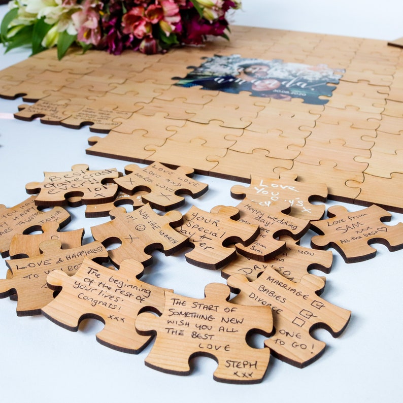 Wedding Guest Book Alternative, Puzzle Guest Book, Rustic Wedding Decor, Alternative Wood Wedding Guestbook Sign, Custom Guest Book Jigsaw image 5