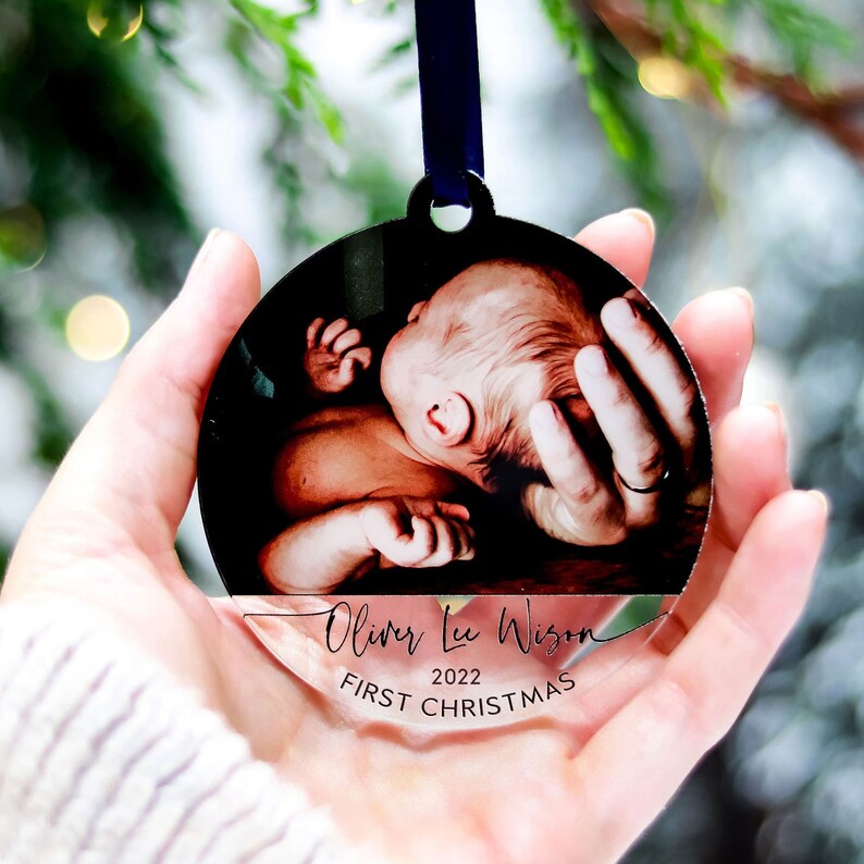 First Christmas Baby Personalised Ornament, Custom Baby Christmas Decorations 2022, My First 1st Christmas Bauble, Baby's Photo Ornaments 