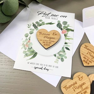Imán con tarjetas para guardar la fecha, invitación de boda personalizada, eucalipto bohemio, verano y otoño, de madera, para guardar la fecha - Botánico