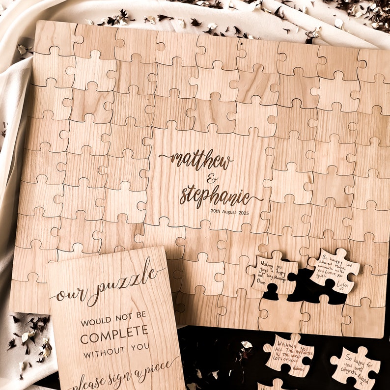 Wedding Guest Book Alternative | Puzzle Guest Book, Personalized Jigsaw Guestbook, Rustic Wedding Table Décor, Wood Guestbook, Custom Puzzle by Secret Creation Ltd