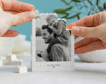 Personalisierte Vater und Kind Foto Geschenk mit Datum, benutzerdefinierte Baustein Andenken, Vater Memory Display