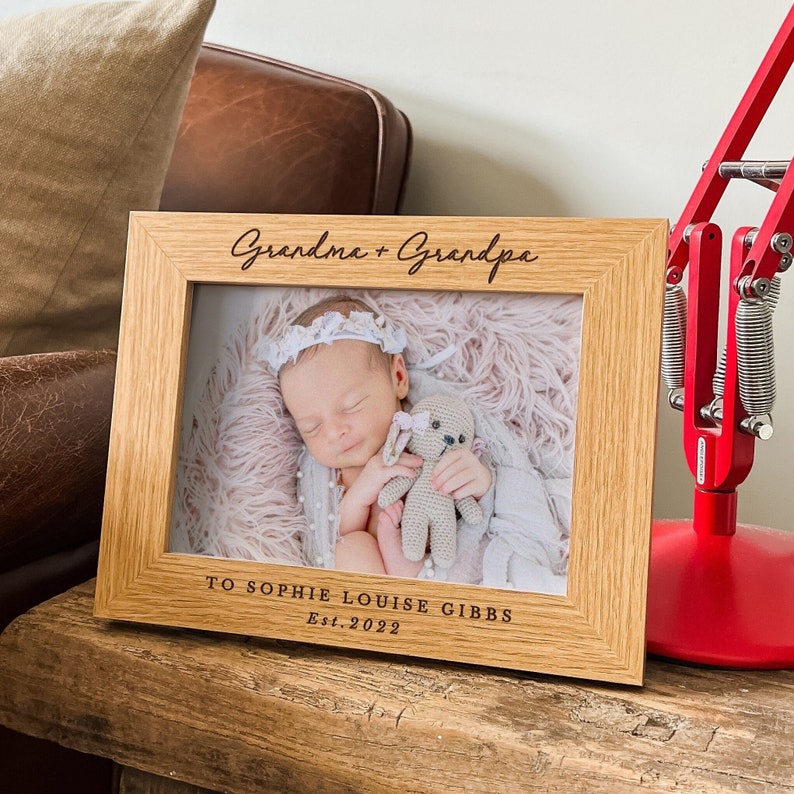 a picture frame with a baby holding a teddy bear