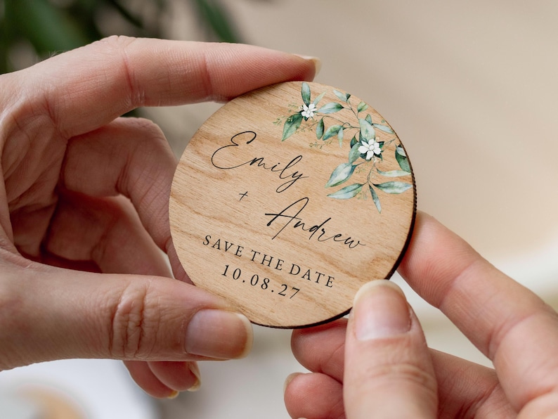 Save the Date Magnet with Cards | Sage Green Save the Date Wedding Magnets | Personalised Wood Save the Date or Evening | Botanical Invites image 9
