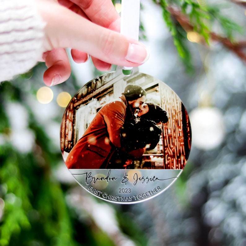First Christmas Together Ornaments, Our First 1st Christmas Couple Ornament, Personalised Photo Couple Christmas Tree Bauble, 2023 Gifts image 6