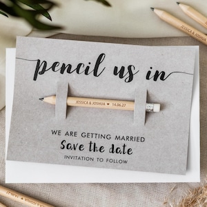 Bleistift uns in Save the Date Karten | Personalisierte Hochzeitseinladungen | Save the Dates Magnet Lädt mit Umschlag | Rustikal Minimalistisch