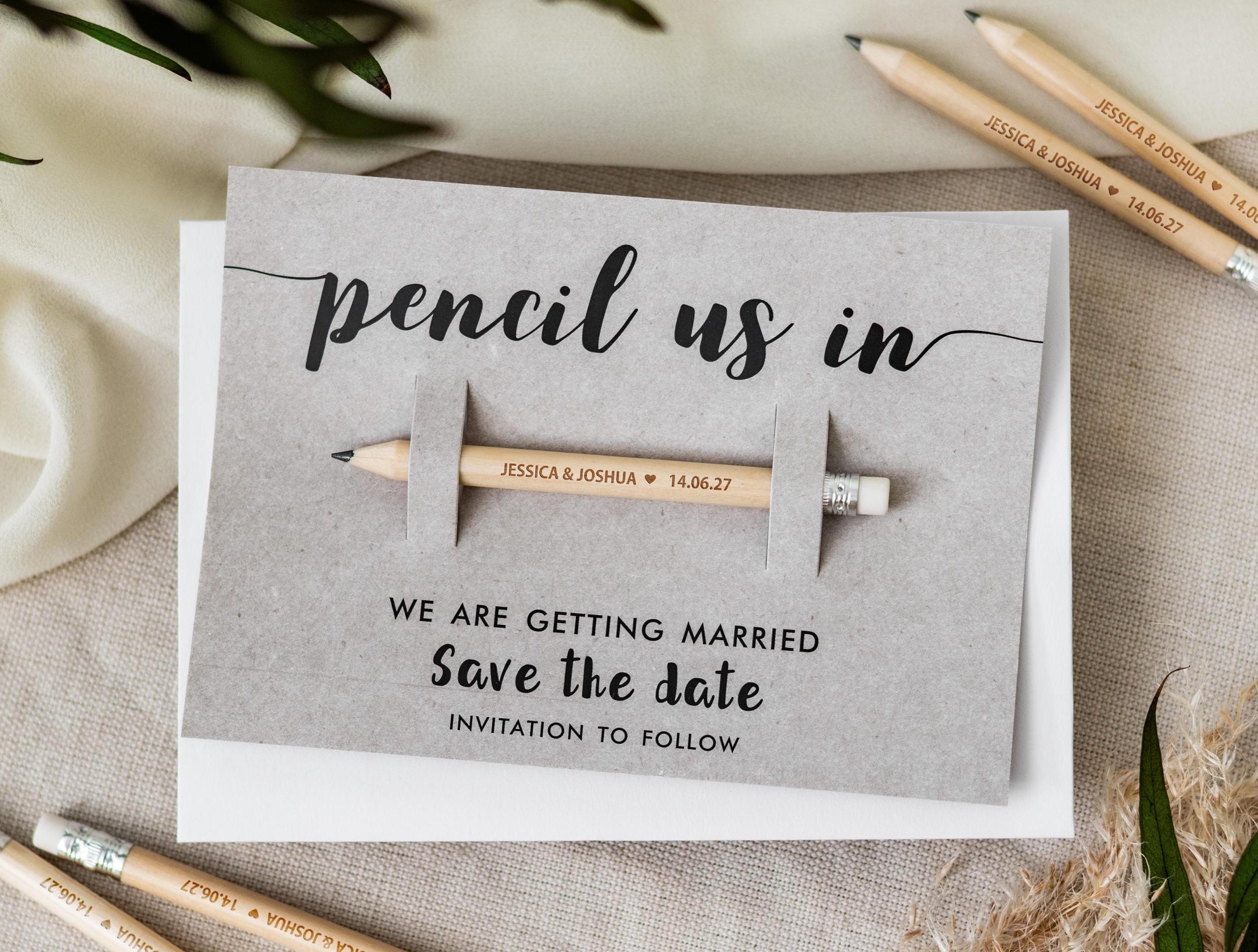 Pencil Us In Save the Date Cards / Inviti di nozze personalizzati / Save the Dates Inviti magnetici con busta / Rustico minimalista