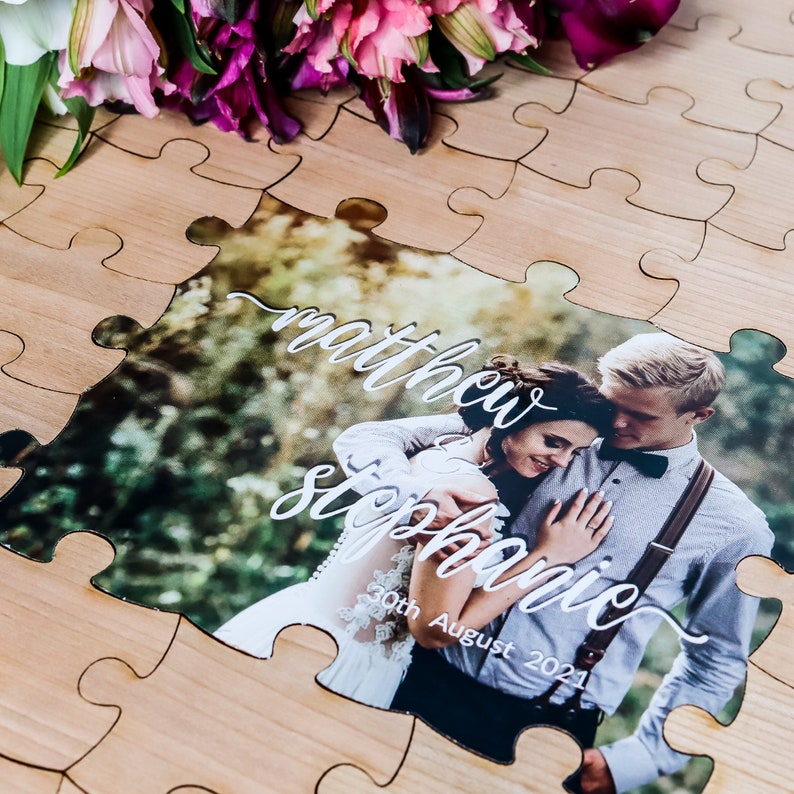 Wedding Guest Book Alternative, Puzzle Guest Book, Rustic Wedding Decor, Alternative Wood Wedding Guestbook Sign, Custom Guest Book Jigsaw image 2