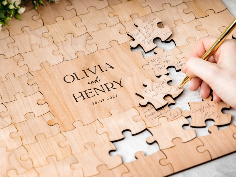 Hochzeitsgästebuch Alternative | Puzzle-Gästebuch Alternative Hochzeit, individuelles rustikales Hochzeitsdekor, personalisiertes Puzzle-Gästebuch Bild 5