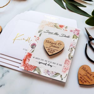 Wedding Save the Dates Magnet + Cards, Rustic Wooden Save the Date, Personalised Save the Evening, Wedding Invite with FREE Envelope, Floral