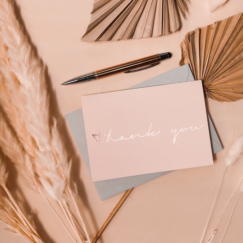 ROSE GOLD FOIL Thank you Cards, Wedding Note Cards Multi Pack, Calligraphy Thank You Note, Bridesmaids Bridal Shower,Wedding Thank You Card image 1