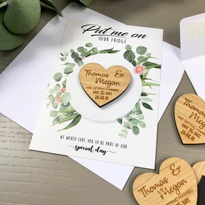 Save The Date Magnet with Cards, Personalised Wedding Invitation, Greenery Eucalyptus Boho Summer Fall, Wooden Save The Dates - Botanical