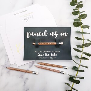 Pencil Us In Save the Date Invites Rustic Wedding Invitations with Cards, Wooden Save the Dates, Custom Personalised Wedding Modern Magnet image 6