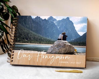 Personalized Cherry Wood Honeymoon Scrapbook: Wedding Photo Album