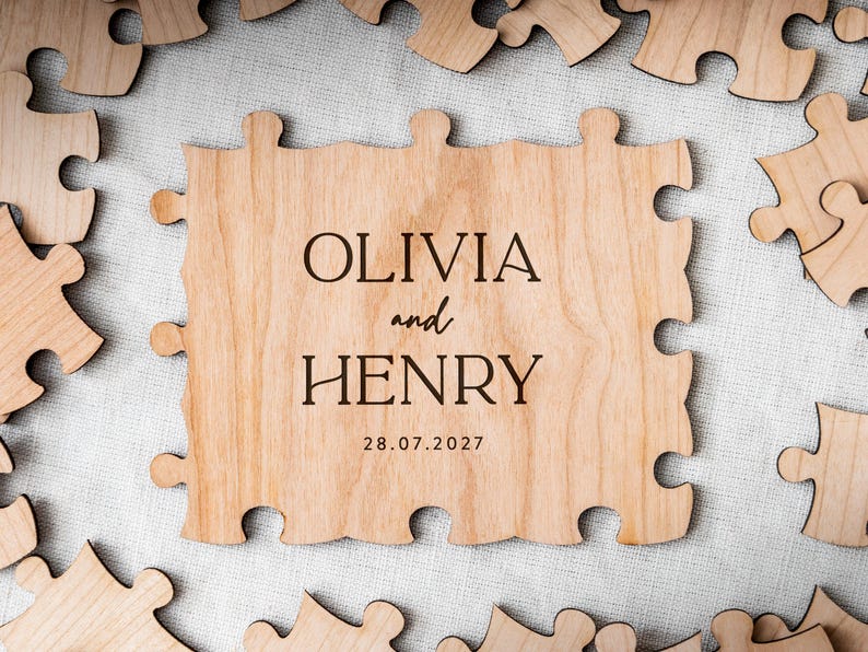 Hochzeitsgästebuch Alternative | Puzzle-Gästebuch Alternative Hochzeit, individuelles rustikales Hochzeitsdekor, personalisiertes Puzzle-Gästebuch Bild 8