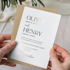 Boho Wedding Invitation, Luxury Wedding Invites, Gold Foil Invitation White Cards, Minimalist Wedding Invites "Ibiza"