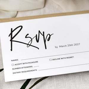 Wedding RSVP Cards | Detail Card with Envelopes | Wedding Response Card | Modern Minimalist Wedding Insert for Invitations 'Dubai'