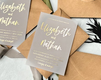 Gold Foil Wedding Invitation | Vellum Foil Wedding Invite Suite | Personalised Minimalist Wedding Stationery | Modern Invitation Set "Bali"