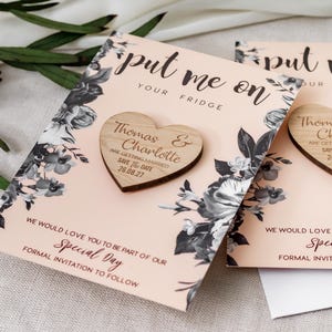 Save The Date Magnet with Cards, Personalised Wedding Invitation, Greenery Blush Pink Boho Summer Fall, Wooden Save The Dates - Botanical
