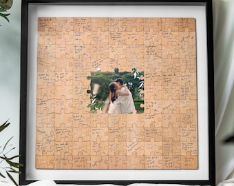 Libro degli ospiti alternativo per matrimoni, libro degli ospiti a puzzle, libro degli ospiti personalizzato con cartello di matrimonio, decorazioni rustiche per matrimoni, puzzle fotografico personalizzato