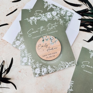 Save the Date Magnet with Cards | Sage Green Save the Date Wedding Magnets | Personalised Wood Save the Date or Evening | Botanical Invites image 6