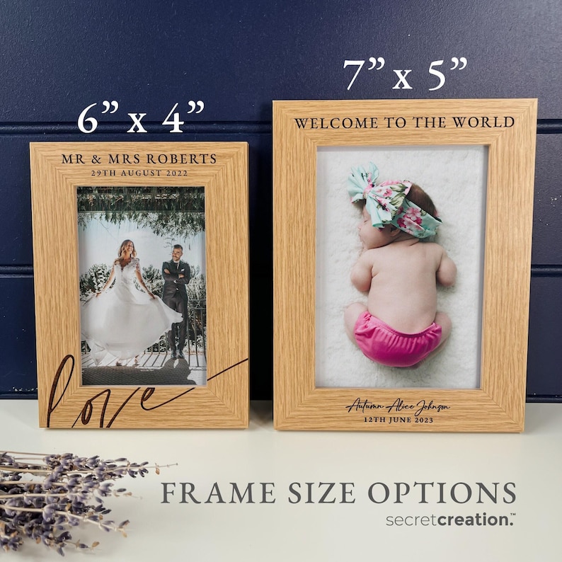 Marco de fotos personalizado para bebé / Regalo grabado para recién nacido imagen 2