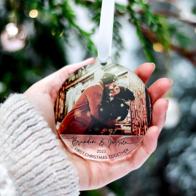 First Christmas Together Ornaments, Our First 1st Christmas Couple Ornament, Personalised Photo Couple Christmas Tree Bauble, 2023 Gifts image 1