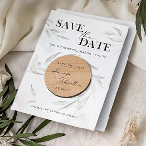 Imán para guardar la fecha con tarjetas / Imanes para guardar la fecha con vegetación para bodas / Imanes botánicos de madera para guardar la fecha o para la noche / Invitaciones rústicas de primavera