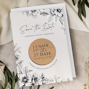 Save the Dates Magnet mit Karten | Save the Date Hochzeitsmagnet | Holz Save the Date oder Abend Einladungen | Minimalist lädt ein