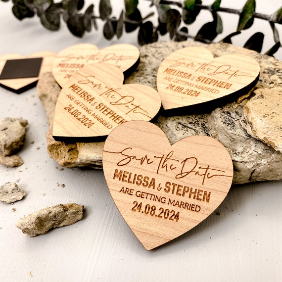 PERSONALISED Save The Date Magnets Floral Rustic Wedding Wooden Heart Invitation PERSONALISED Save The Date Magnets Floral Rustic Wedding Wooden Heart Invitation