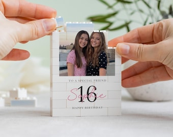 Personalised Sweet Sixteen Gift for Girl, 16th Birthday Photo Building Block, Custom Keepsake for Daughter
